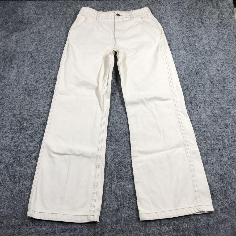 Zara Pants Womens 4 White Twill Chino High Rise Straight Leg Pockets Casual
